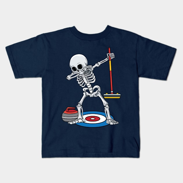 Curling Player ice Sports Dabbing Skeleton Curling Halloween Kids T-Shirt by UNXart